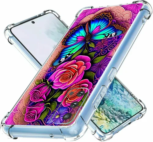 Vista 3 de Funda para Galaxy S20 FE 5G, protección contra caídas de flores de mariposa azul, a prueba de golpes, carcasa protectora de cuerpo completo