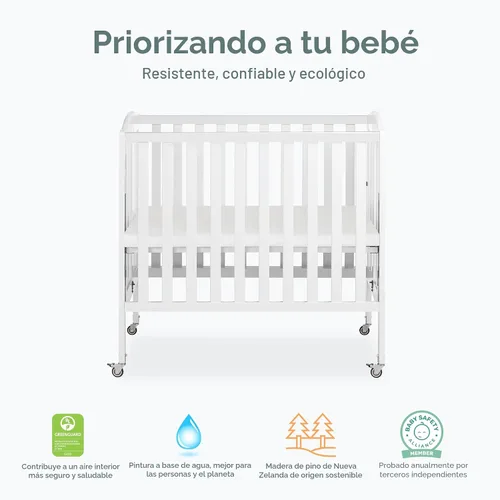 Vista 5 de Dream On Me Cuna lateral estacionaria plegable 3 en 1 en blanco, certificado Greenguard Gold, mini cuna