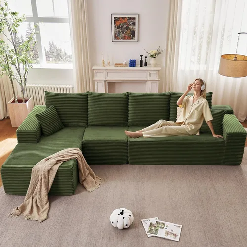 Vista 32 de Sofá modular de 95 pulgadas, sofá de nube en forma de L sin hueso con diván, asiento profundo tapizado de pana de espuma viscoelástica, no requiere