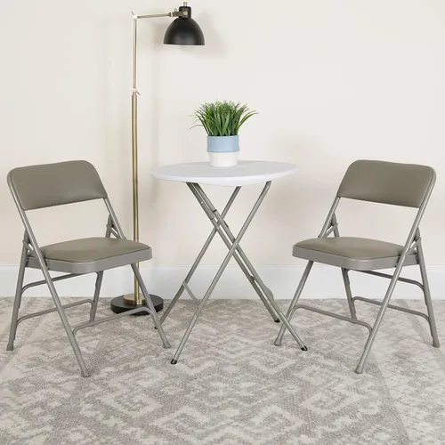 Vista 12 de EMMA + OLIVER Paquete de 2 sillas plegables de metal de tela beige curvada con triple refuerzo Triple Braced, Double-Hinged, Fabric Upholstery