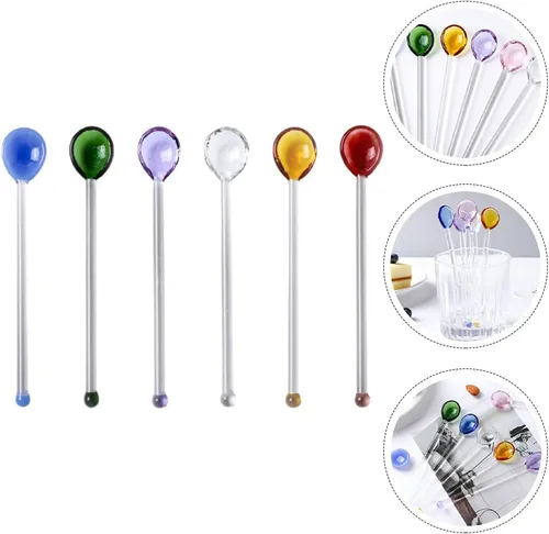 Vista 5 de FOMIYES Cuchara de cristal, 6 cucharas de café, varilla de agitación, cuchara mezcladora de azúcar, cucharadita de helado para café, helado, postre