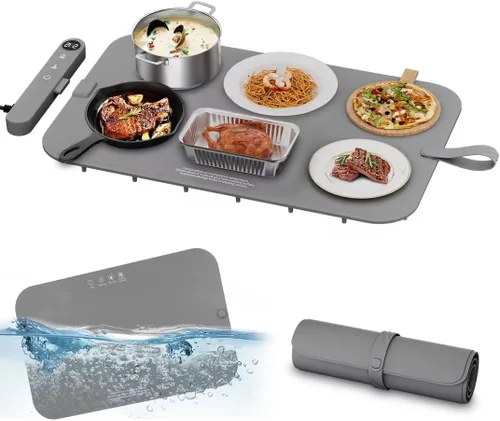 Vista 7 de Newise Tapete de calentamiento de alimentos de grafeno mejorado para encimera, regalos para mamá esposa, bandeja de calentamiento eléctrica