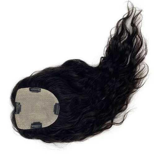 Vista 11 de Base superior de seda con clip para mujer, 5.9x5.9 in de largo, europeo, ondulado, virgen, cabello humano, pieza de cabello transpirable para #1
