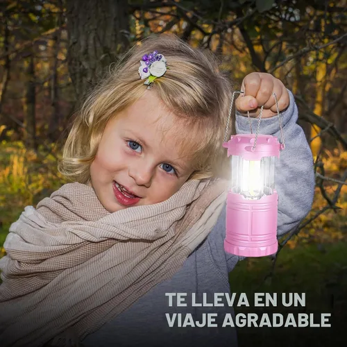 Vista 3 de Paquete de 2 mini linternas LED rosas para acampar, luces portátiles para acampar, lámparas con mango al aire libre, luces de emergencia esenciales