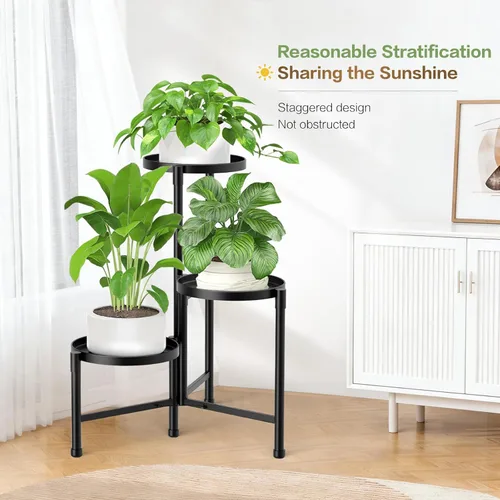 Vista 6 de Soporte esquinero de metal de 3 niveles para interiores y exteriores, soporte para múltiples macetas de 30 pulgadas de alto, organizador de plantas