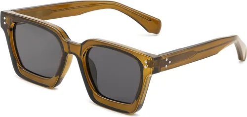 Vista 10 de FEISEDY Gafas de sol polarizadas para hombre y mujer, marco grueso cuadrado, rectangular, UV400, gafas de sol B2396 Marco gris transparente 003