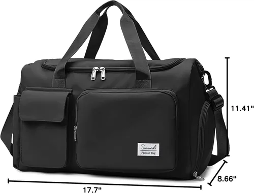 Vista 9 de Bolsa de deporte para gimnasio con compartimento para zapatos y bolsillo separado seco y húmedo para hombres y mujeres, bolso de entrenamiento