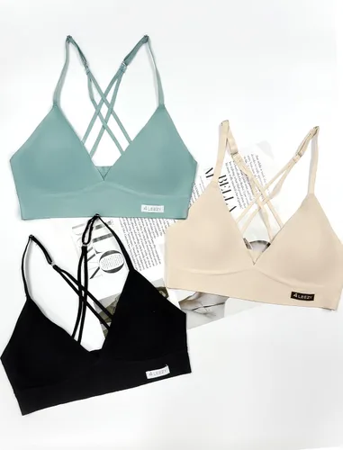 Vista 6 de Sujetadores sin varillas para mujer, brasier deportivo sin costuras, cómodo, acolchado, para entrenamiento, espalda cruzada, tallas S-XXL