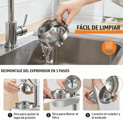 Vista 7 de Exprimidor manual, prensa de jugo de encimera de acero inoxidable para cítricos