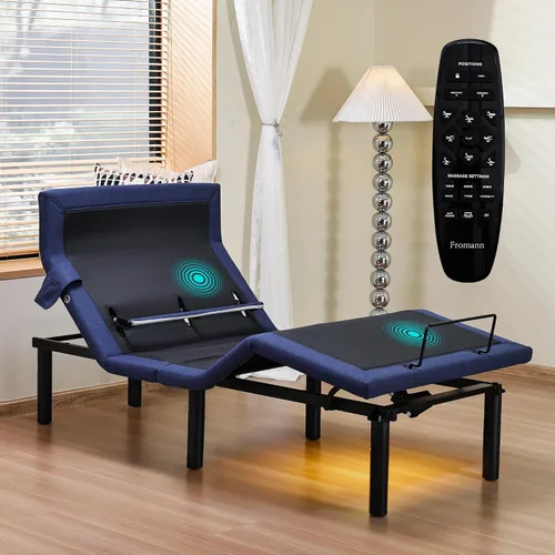 Vista 9 de Fromann Base de cama ajustable individual, base de cama ajustable con control remoto inalámbrico y puertos USB, gravedad cero, masaje, inclinación