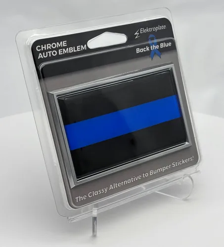Vista 8 de Elektroplate Emblema negro de metal de línea azul delgada de policía para automóviles, camiones y todos los automóviles, ajuste universal de 3.8 x
