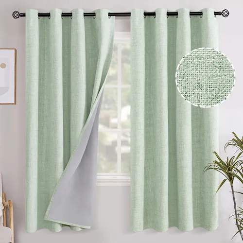 Vista 111 de YoungsTex - Cortinas opacas de lino para dormitorio, oscurecimiento de la habitación, cortinas con textura de lino, paneles con aislamiento térmico