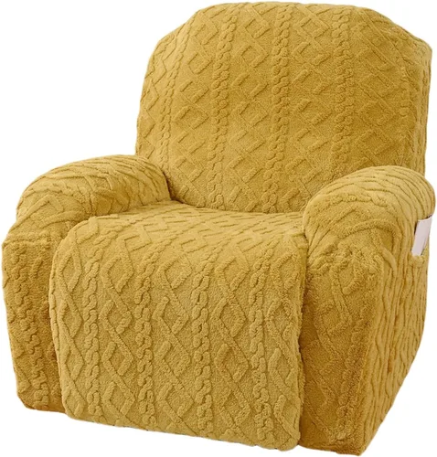 Vista 9 de OQHAIR Funda de terciopelo para sillón reclinable grande, 4 piezas, elástica, suave, con bolsillos, protector de muebles, color beige, 2 plazas