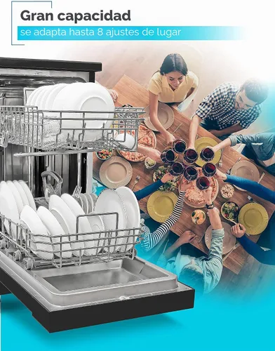 Vista 2 de LAVAVAJILLAS PORTÁTIL SOBRE RUEDAS 18" CON CAPACIDAD DE ESPACIO DE 8 PLACES DE ACERO INOXIDABLE CON CONECTO DE GRIFO BLACK+DECKER Capacidad