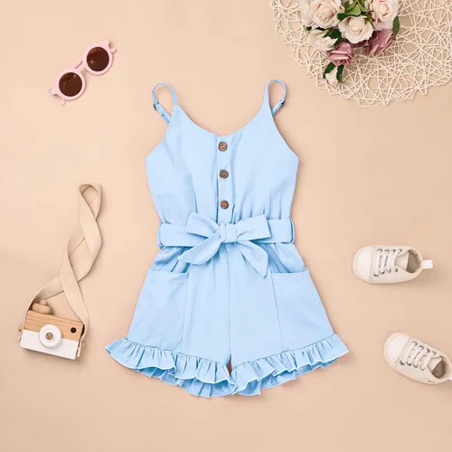Vista 2 de Ropa para niña pequeña, con correa ajustable, sin mangas, de una pieza, con volantes, para verano, con bolsillo, de 6 meses a 5T