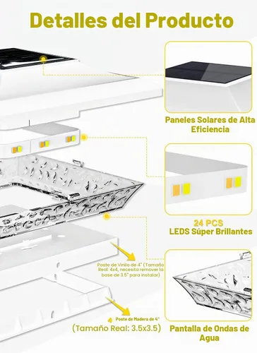 Vista 9 de T-SUN Luces de Tapa de Poste 4x4 Paquete de 6 para Cerca de Vinilo/Madera, Exterior Impermeable Blanco Cálido y Frío, Luces Solares de Poste