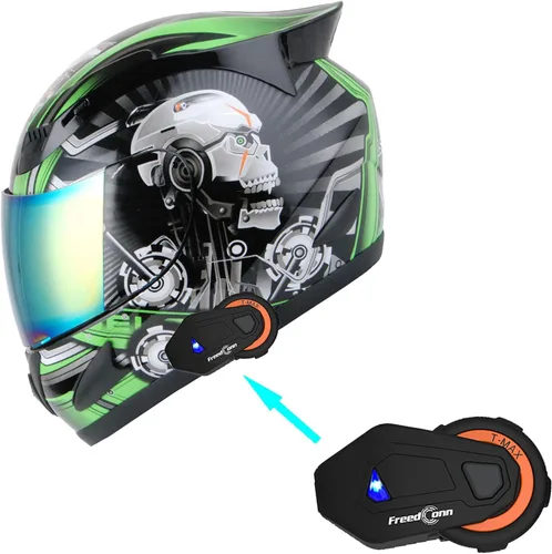 Vista 20 de 1Storm - Casco de cabeza completa para motocicleta, diseño de calavera mecánica HJDJ11