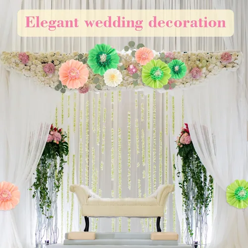 Vista 6 de Lincia 40 piezas de flores gigantes de papel y hojas artificiales de eucalipto, flores de papel grandes para decoración de pared, hojas sintéticas
