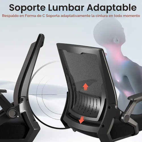 Vista 4 de GTPLAYER Silla de oficina ergonómica con reposabrazos abatibles, silla ejecutiva para computadora en casa, malla transpirable y cómodo soporte Negro