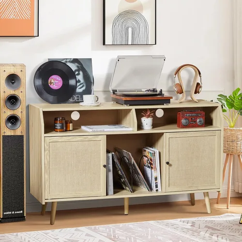 Vista 6 de RARZOE Soporte grande para tocadiscos, mesa giratoria de mediados de siglo con capacidad para hasta 400 álbumes, armario de almacenamiento de discos