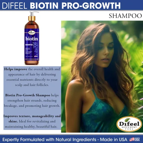 Vista 3 de Difeel Pro-Growth Biotin Shampoo 33.8 oz. - Champú para adelgazar el cabello y la pérdida de cabello con biotina para el crecimiento del cabello