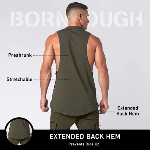 Vista 3 de Born Tough Camiseta sin mangas de entrenamiento de gran tamaño para hombre y corte atlético, para gimnasio, para entrenamiento, culturismo y correr