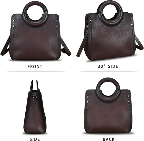 Vista 5 de Bolsos de cuero genuino para mujer, bolso de mensajero de moda vintage de cuero real, bolso de hombro, bolso cruzado