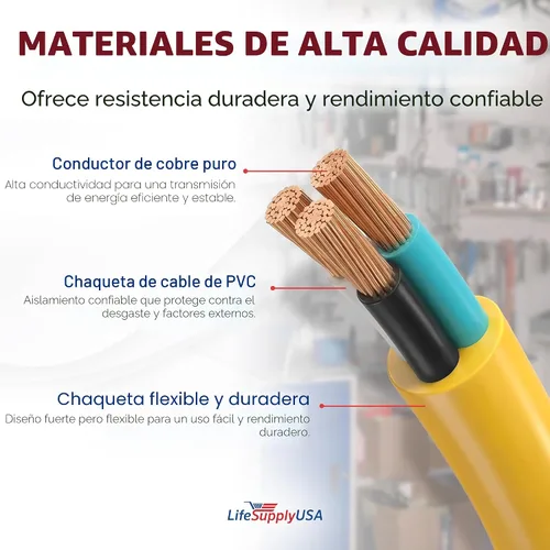 Vista 4 de Cable de extensión SJT de 12/3 300 V con luz LED para uso en interiores y exteriores con enchufe con iluminación LED Amarillo