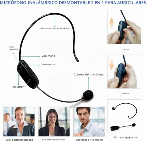 Vista 3 de Amplificador de voz con micrófono inalámbrico para auriculares