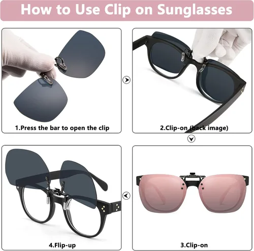 Vista 6 de CAXMAN Gafas de sol polarizadas con clip para mujer, sobre gafas graduadas, estilo polígono