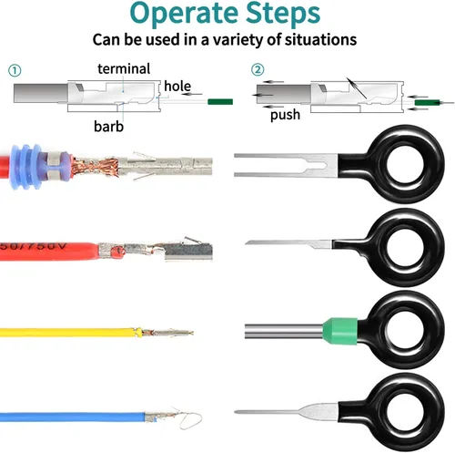 Vista 6 de Kit de herramientas de extracción de terminales, kit extractor de terminales de 140 piezas para automóvil, conector de cable, juego de herramientas