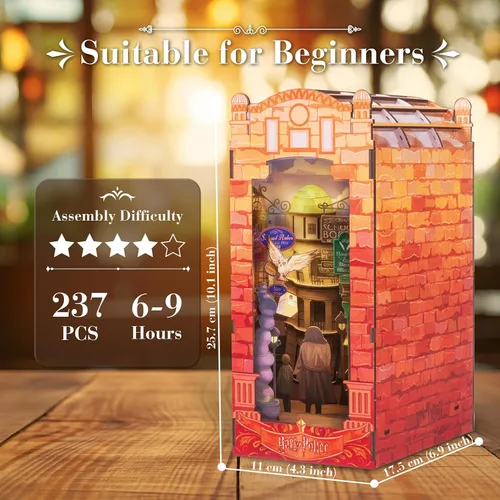 Vista 2 de Harry Potter Diagon Alley Book Nook Kit – Rompecabezas de madera 3D de bricolaje con luces LED Decoración de estantería de bricolaje Mundo