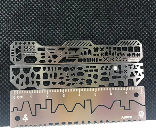 Vista 2 de Hobby Model Craft Gundam Kit de herramientas modelo de acero inoxidable tallado regla auxiliar Taladro Taladro Detalle Maker Scribe Line Stencil 4pcs