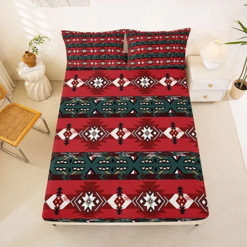 Vista 35 de Juego de ropa de cama de estilo bohemio occidental, tamaño individual, diseño de vaca atrapasueños, sábana bajera ajustable del suroeste, tribu