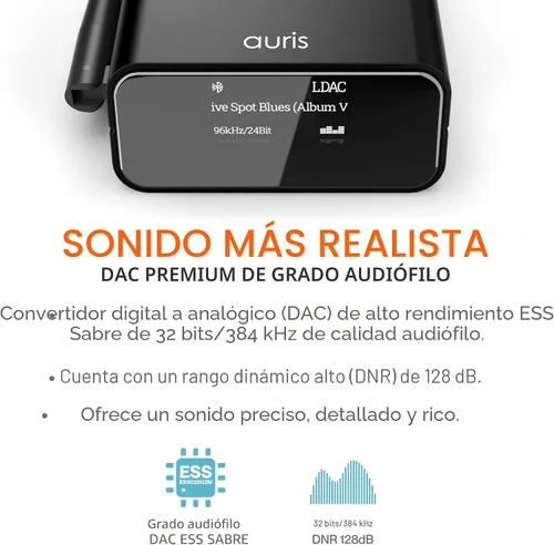 Vista 4 de Blume Pro HiFi Receptor de música Bluetooth 5.3 con adaptador Bluetooth de largo alcance, DAC de audiófilo, LDAC, aptX HD, pantalla OLED y salida
