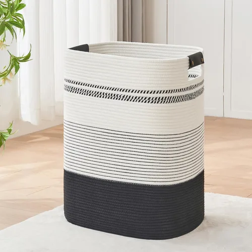 Vista 8 de DOFASAYI Cesta de Ropa Sucia - Cesta de Lavandería Grande de 85L con Asas de Cuero, Cesta de Almacenamiento Decorativa para Mantas - Cesta de Ropa
