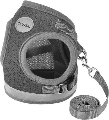 Vista 8 de Arneses para gatos y cachorros con conjunto de correas, arnés para gatos a prueba de escape, chaleco de malla suave reflectante ajustable apto