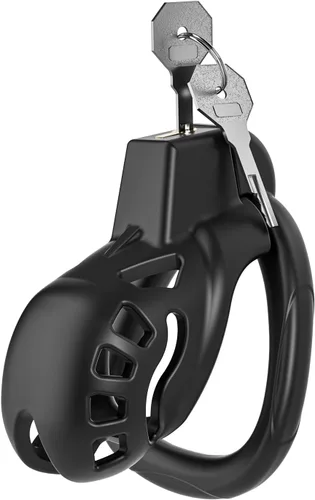 Vista 7 de Jaula de castidad masculina, dispositivo XS de castidad con 5 tamaños de anillos y candado invisible para ejercicio del pene del hombre