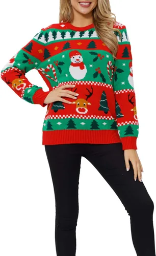 Vista 5 de VENTELAN Suéter de Navidad para mujer, divertido árbol de Navidad, suéter feo con copos de nieve de manga larga