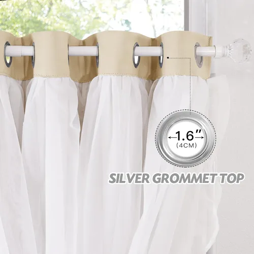 Vista 5 de PONY DANCE Cortinas con Volantes de Doble Capa con Superposición Transparente, Decoración Elegante para Ventanas de Diseño Rústico Francés de Campo