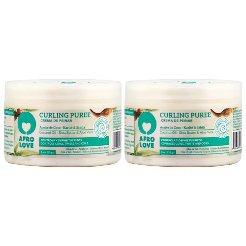 Vista 3 de Afro Love Crema de rizos para cabello rizado y ondulado, define e hidrata con coco y manteca de karité, control de encrespamiento y humedad, sin