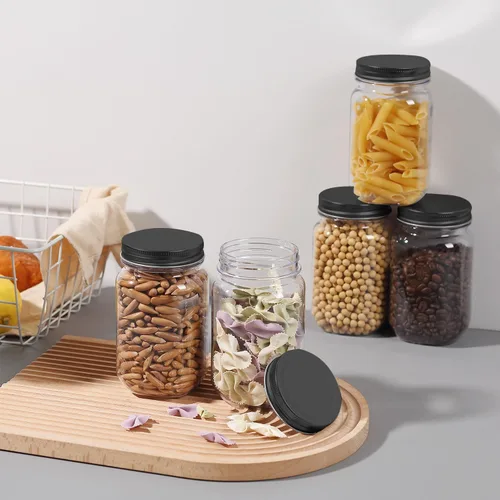 Vista 7 de Novelinks - Recipientes de plástico transparente (16 onzas) 5 Pack, Black, Plastic Containers with Lids, Decorative Jars, Storage Jars, Candy