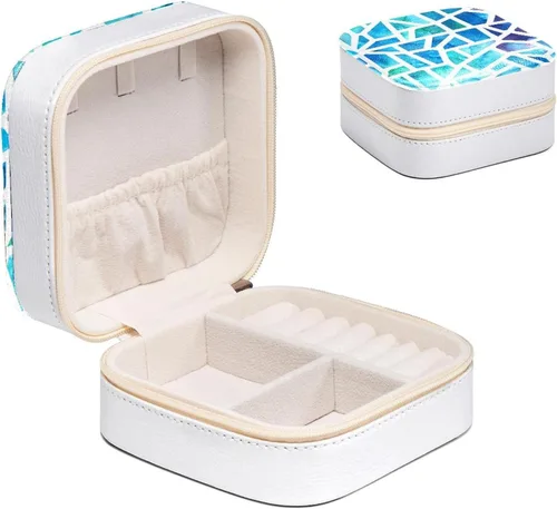 Vista 2 de Mini Travel Portable Jewelry Case for Ring, Pendant, Earring, Necklace Organizer Box, Birthday Gifts Triangle Mosaico
