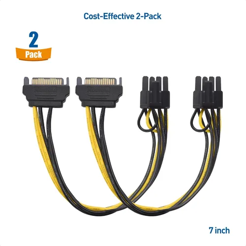 Vista 5 de Cable Matters Paquete de 2 cables de alimentación SATA a 6+2 pines, 7 pulgadas, SATA a 8 pines PCIe / 6 pines PCIe cable de alimentación PCIe