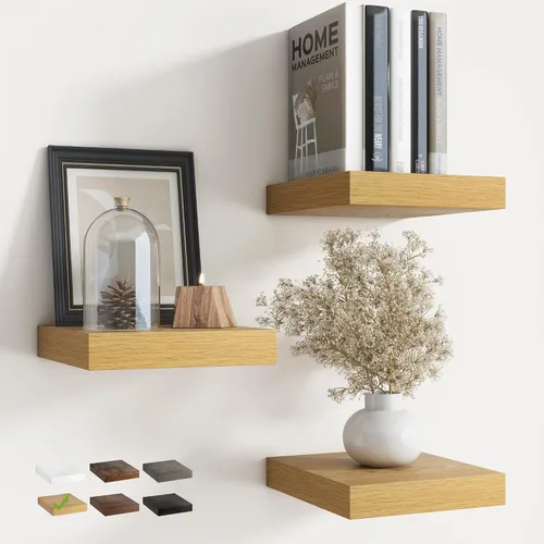 Vista 12 de Estantes flotantes cuadrados de 8 pulgadas para pared, paquete de 3, estantes de baño con veta de madera de 8"D con soportes invisibles, estantes