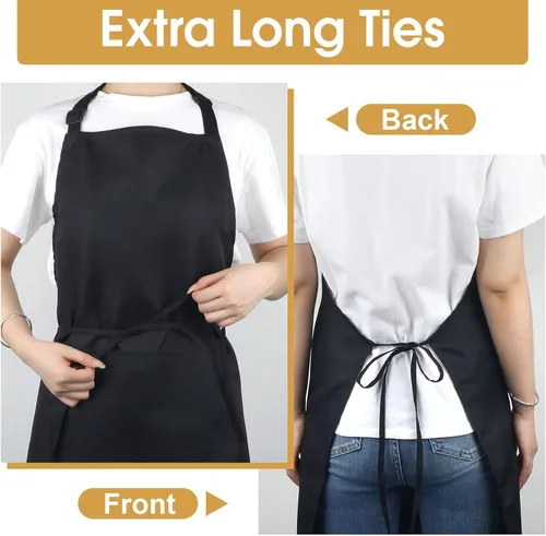 Vista 6 de Paquete de 3 delantales negros para mujer con bolsillos, delantal de cocina ajustable resistente al agua, babero unisex para chef, hombres y mujeres