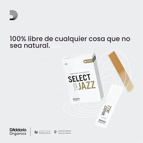 Vista 5 de D'Addario Organic Select Jazz Unfiled - Cañas de saxofón alto, selladas individualmente, 2 medianas, paquete de 3
