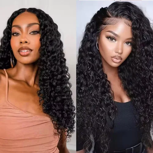 Vista 7 de Pelucas de cabello humano ondulado profundo con encaje frontal de 13 x 4 pulgadas, ultra fino, de 0.039 pulgadas, predepiladas, para mujeres, sin