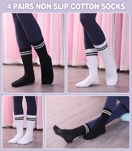 Vista 2 de LANLEO Calcetines de pilates con empuñaduras para mujer, calcetines antideslizantes para yoga, baile, atletismo, entrenamiento, hospital, calcetines