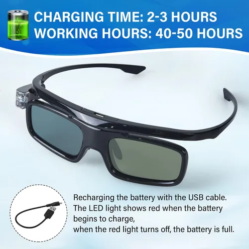 Vista 2 de Gafas 3D, gafas recargables con obturador activo para proyectores DLP-Link 3D Cocar Toumei